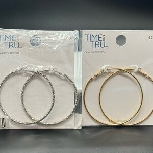 Bundle Gold And Silver Tone 3 Inch Hoop Earrings 2 Pairs